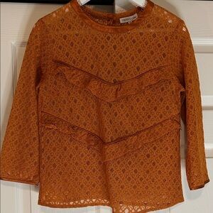 Heartloom Rust Orange Lace Ruffle Blouse Size XS